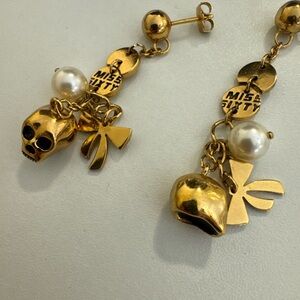 Miss Sixty Gold and Pearl Skull Earrings